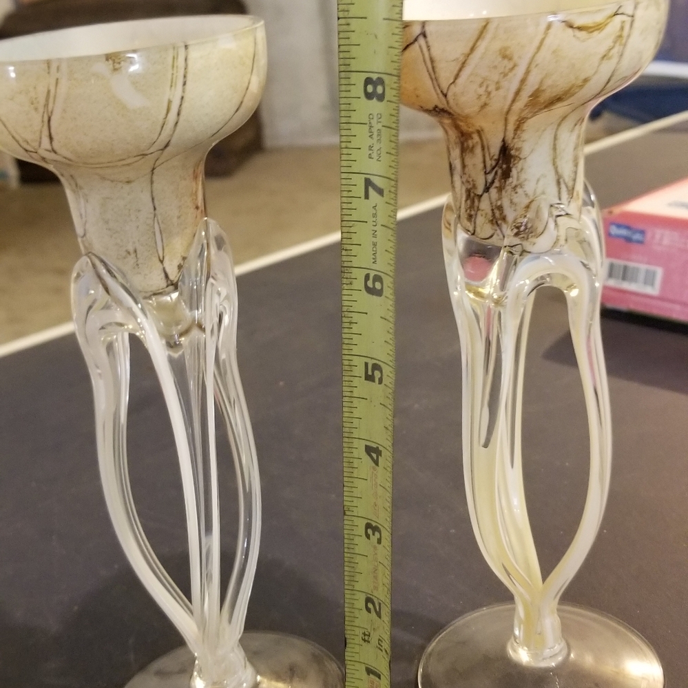 Beautiful pair  blown glass candle holders
